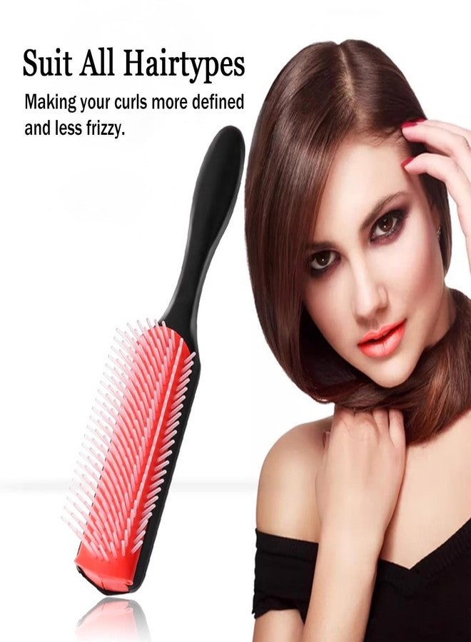 Quacc 9-Rows Cushion Nylon Bristle Hair Brush Women Men Curly Wet or Dry Hair Classic Detangling Brushes for Separating Shaping Defining Curls Blow-Drying Styling Detangling - Image 2